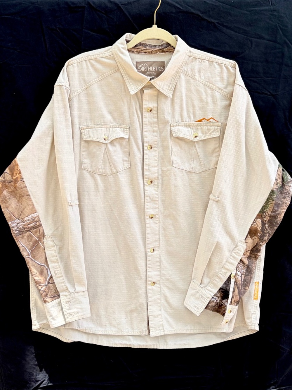 Earthletics mens 2XL Real tree Shirt Long Sleeve Khaki Camouflage Hunting Cotton